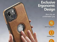 iPhone 15 15 plus 15 pro 15 pro max case kickstand leather brown back cover case
