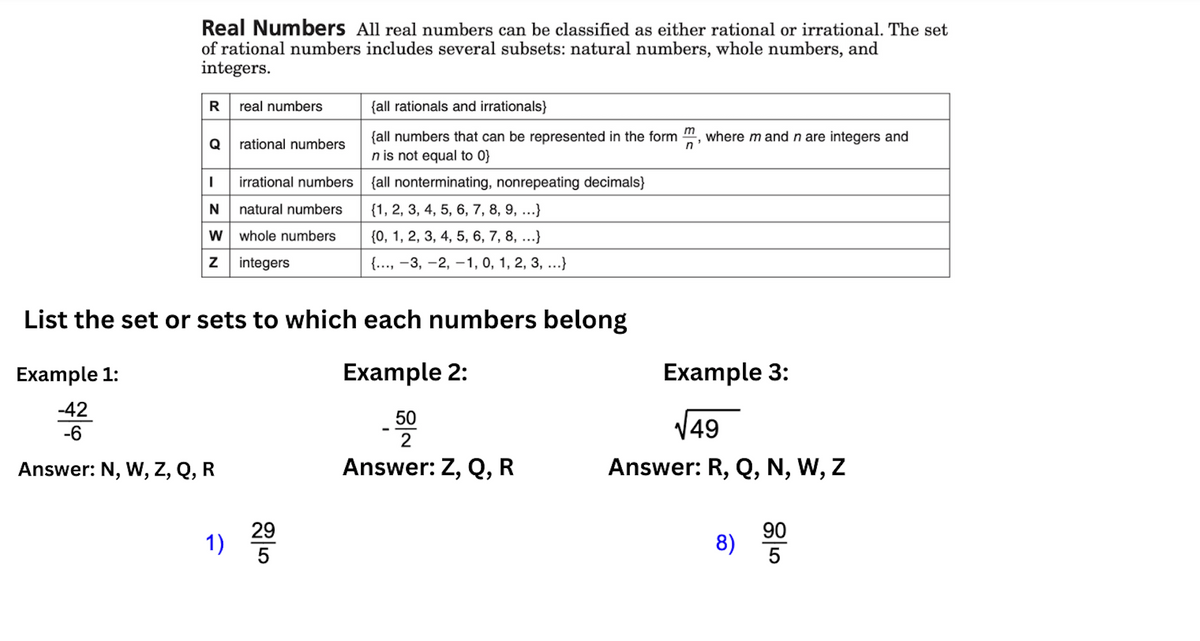 Real Numbers Worksheets