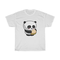 Women's short sleeve t-shirt cotton tee with panda eating