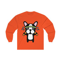 Men long sleeve shirt with workout bull dog Long sleeve cotton tee