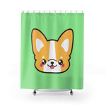 Shower Curtains - Cute corgi head green color | Bathroom decor