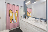 Shower Curtains - Cute corgi head pink color | Bathroom decor