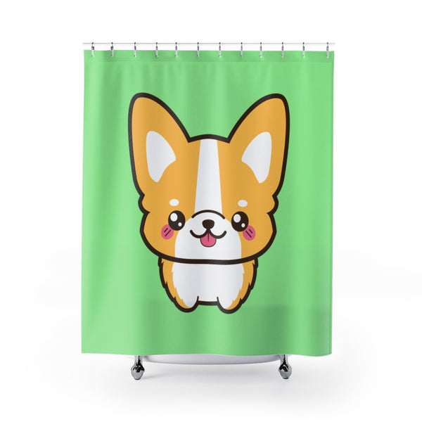 Shower Curtains - Cute corgi green color | Bathroom decor