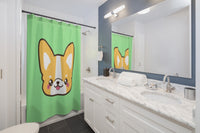 Shower Curtains - Cute corgi head green color | Bathroom decor