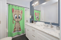 Shower Curtains - Cute kitty green color | Bathroom decor