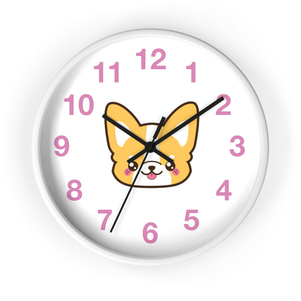 Wall clock with cute corgi face