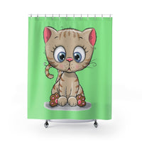 Shower Curtains - Cute kitty green color | Bathroom decor