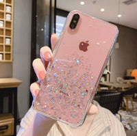 For iPhone x / xr / xs / xs max pink glitter clear case
